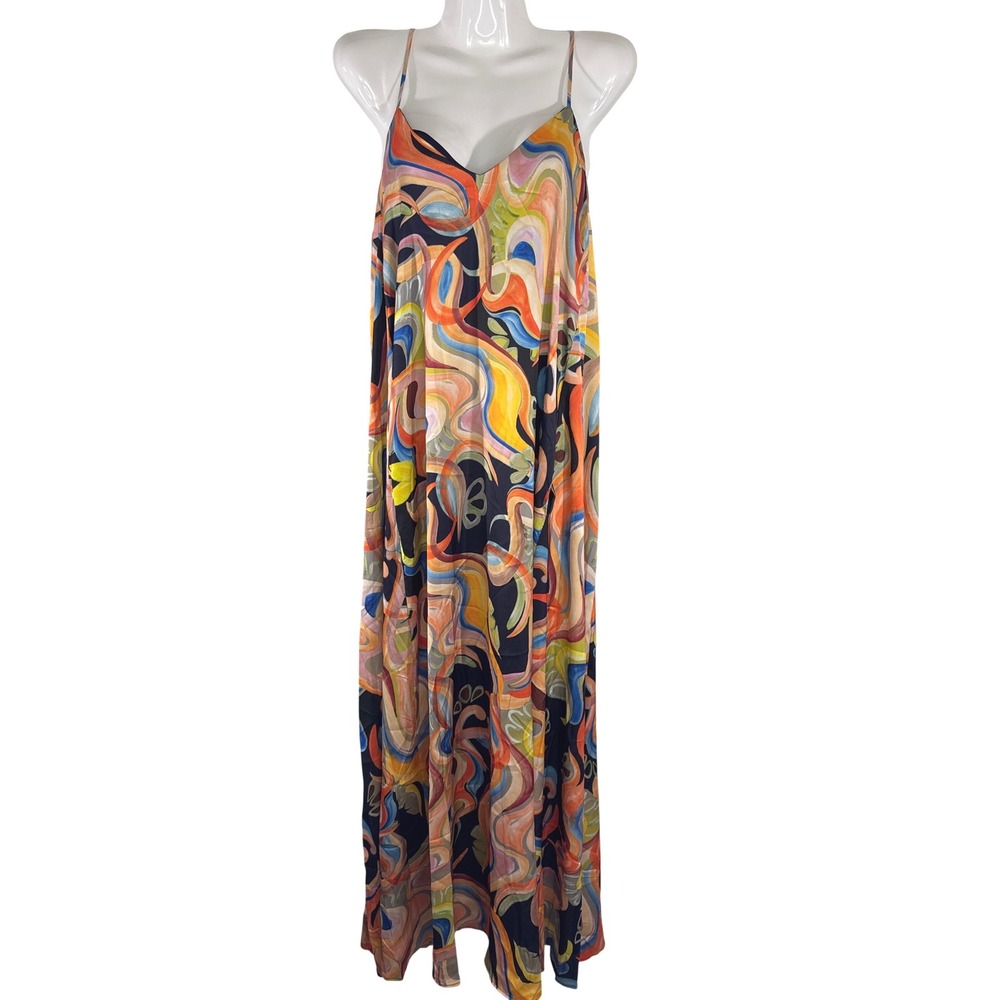 Nicole Miller New York Abstract Swirl Print V-Neck Maxi Dress Multicolor M NWT - Picture 3 of 13